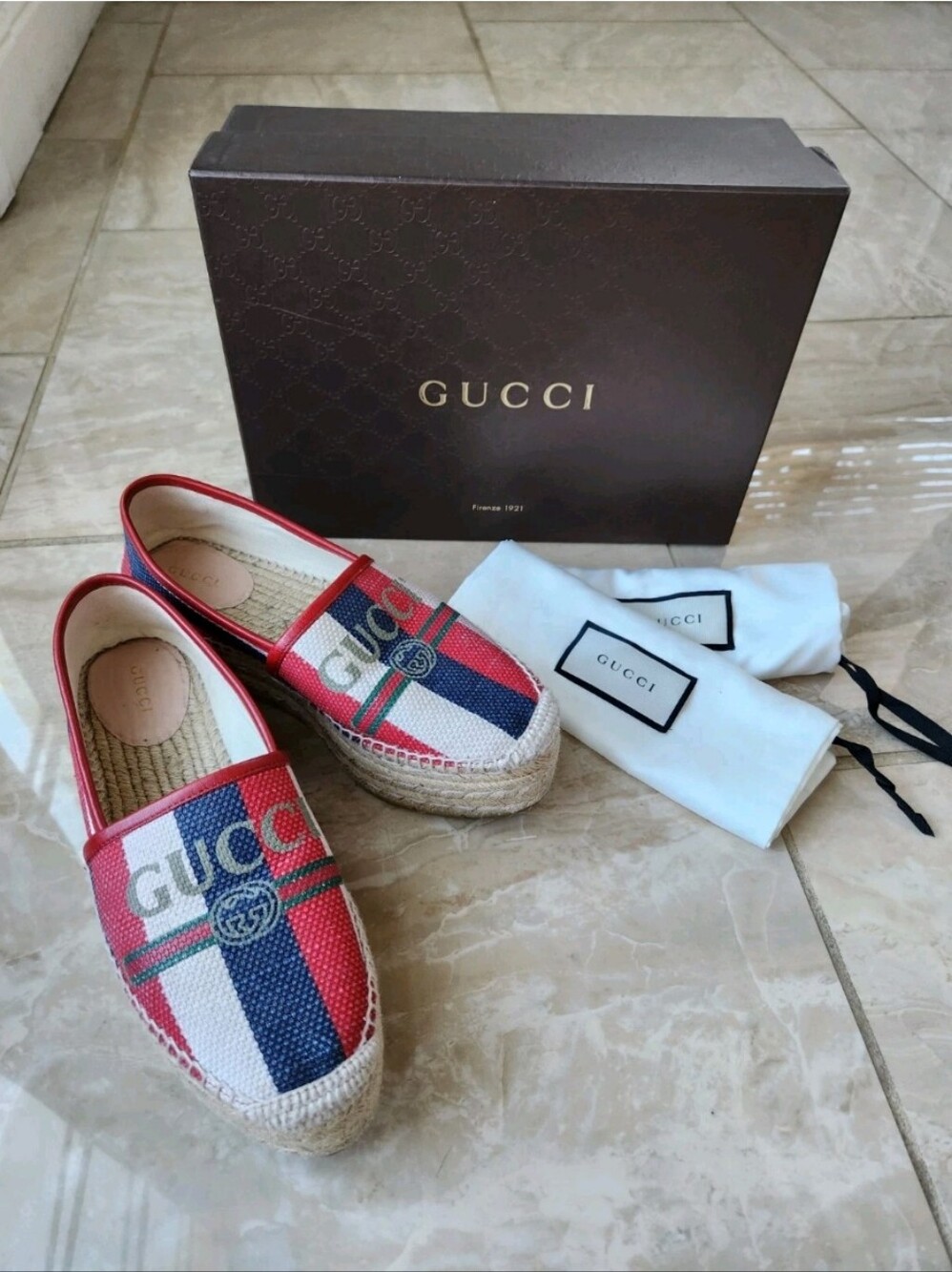 Authentic GUCCI Wedge Platform Espadrilles Shoes Size 38/8